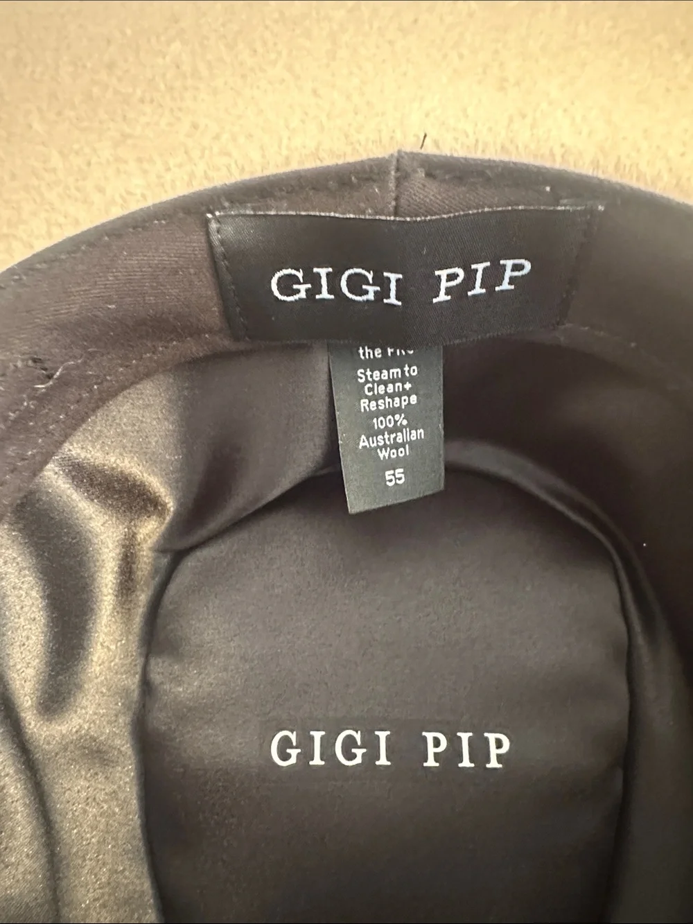 GIGI PIP Wide Brim Felt Fedora Hat in Beige